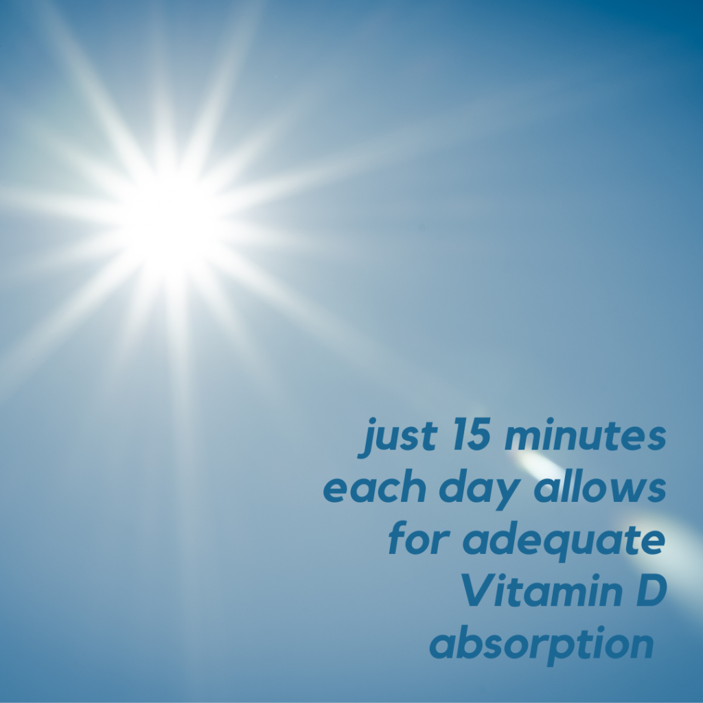 15 minutes of sunlight is adequate to absorb Vitamin D to help fend off osteoporosis 